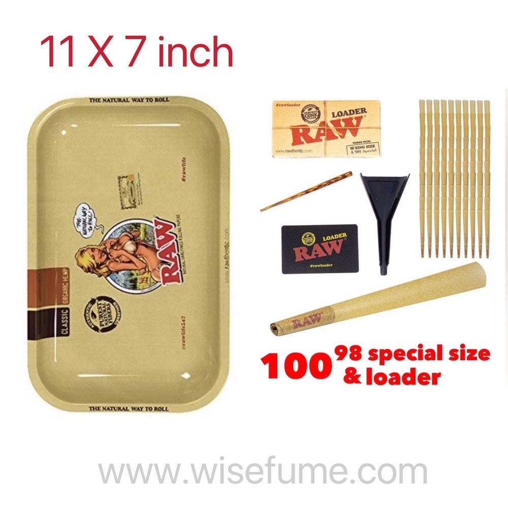 RAW Classic 98 special cones (100pack)+raw cone loader +raw11x7 girl tray